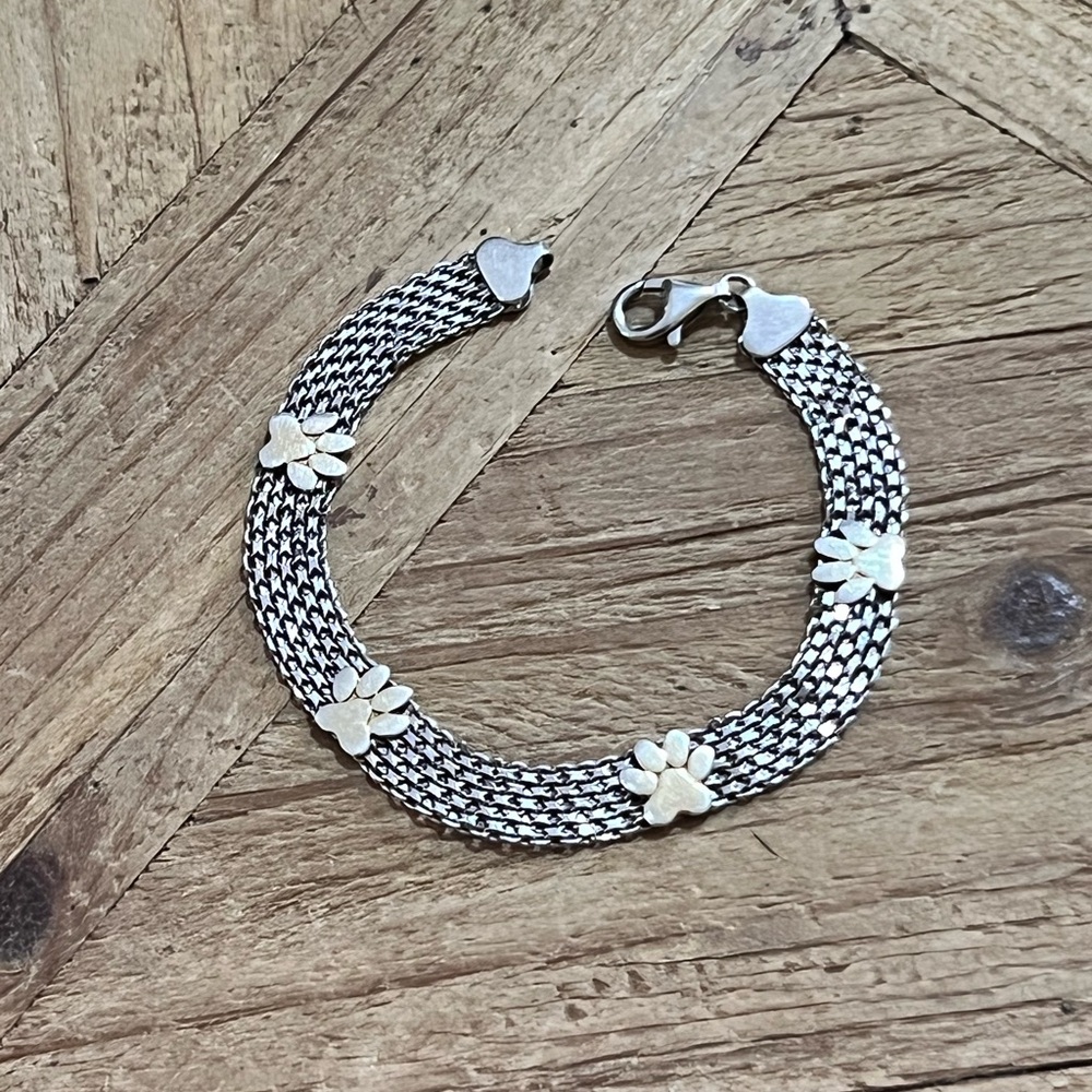 Sterling Silver dog cat pet animal paw mesh Bracelet 🐾